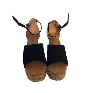 🍒 2/$20 🍒 Black Open Toe Sandal Cork Wedges with Buckle Closure sz 6.5